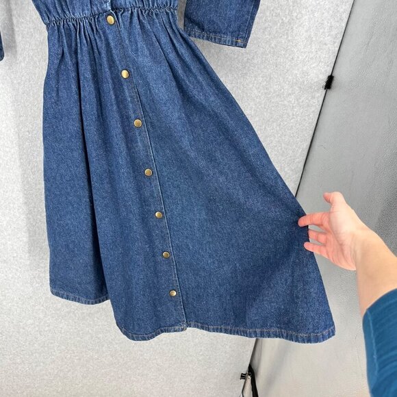 Ransom Vtg 70s Midi Denim Dress Size 6 Dark Blue Wash Snap Front Pockets Modest - Picture 2 of 14